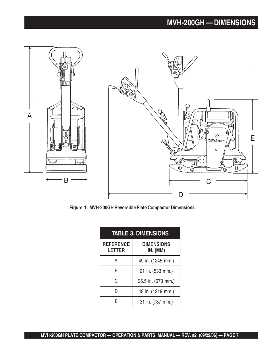 Mvh-200gh — dimensions | Multiquip MVH200GH User Manual | Page 7 / 82