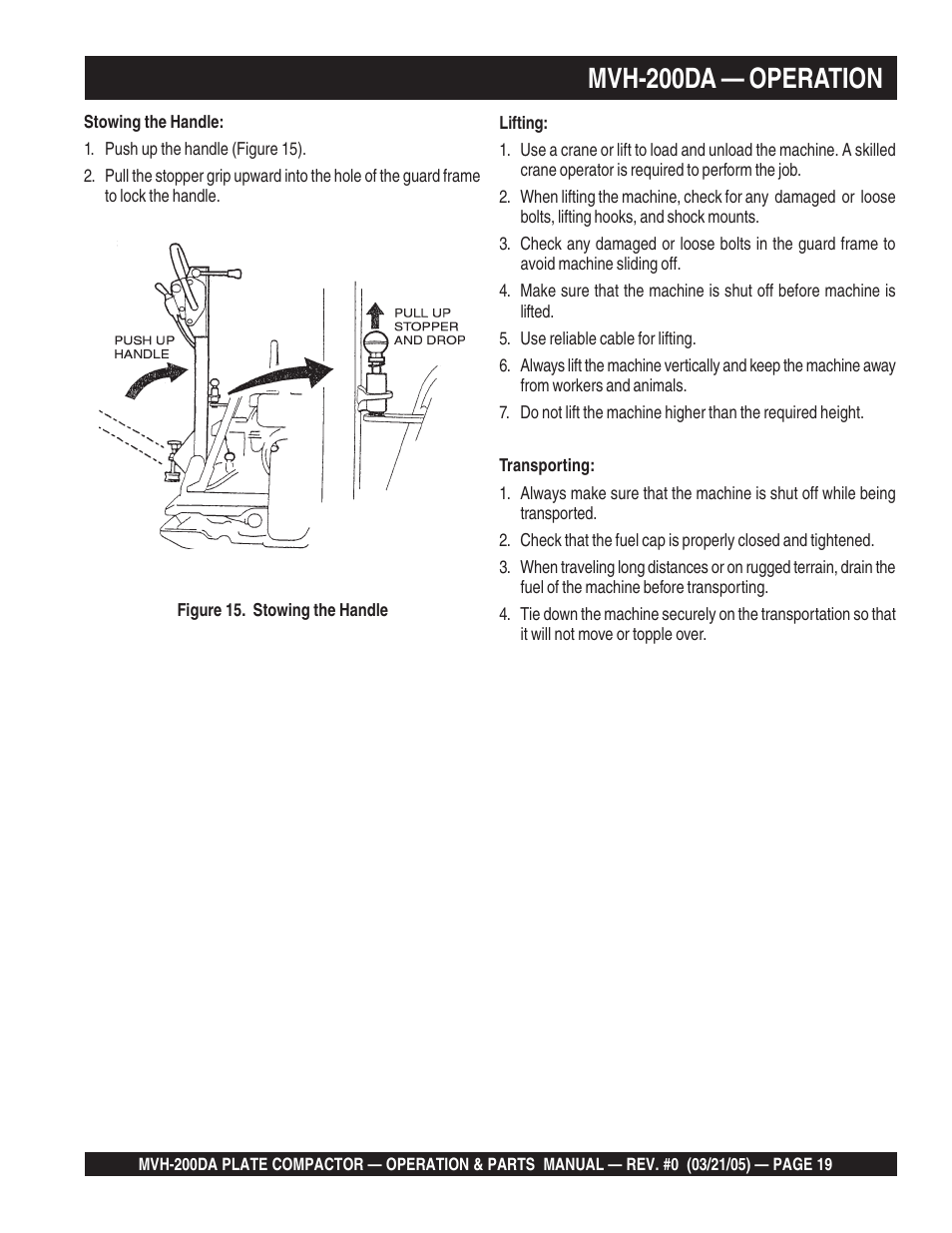 Mvh-200da — operation | Multiquip MVH200DA User Manual | Page 19 / 64