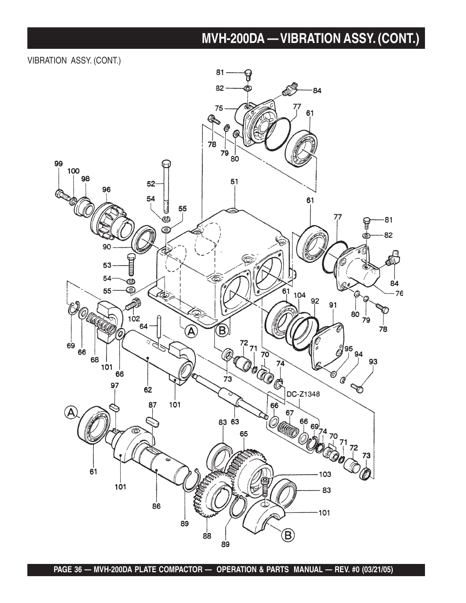 Mvh-200da — vibration assy. (cont.) | Multiquip MVH200DA User Manual | Page 36 / 64