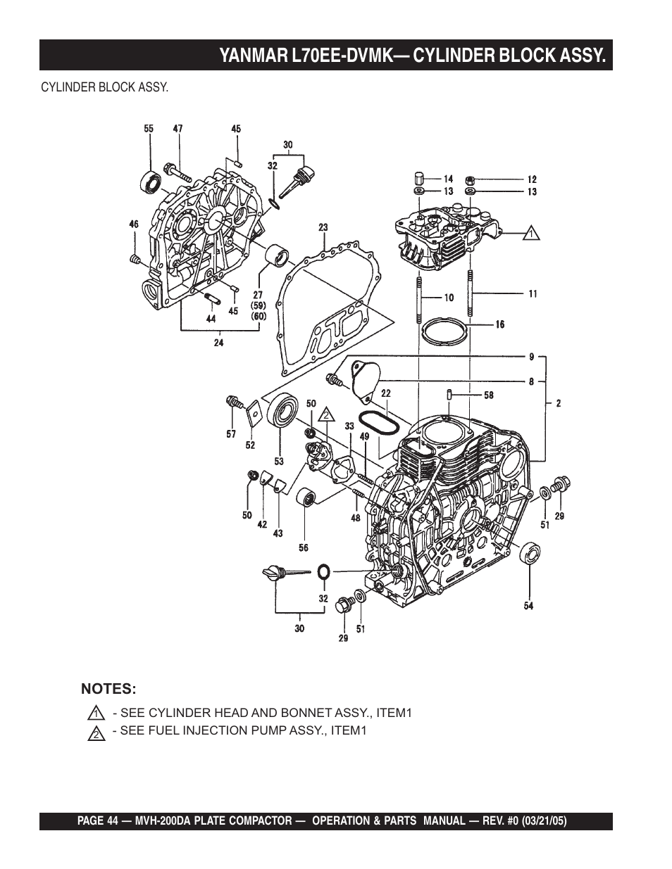 Yanmar l70ee-dvmk— cylinder block assy | Multiquip MVH200DA User Manual | Page 44 / 64