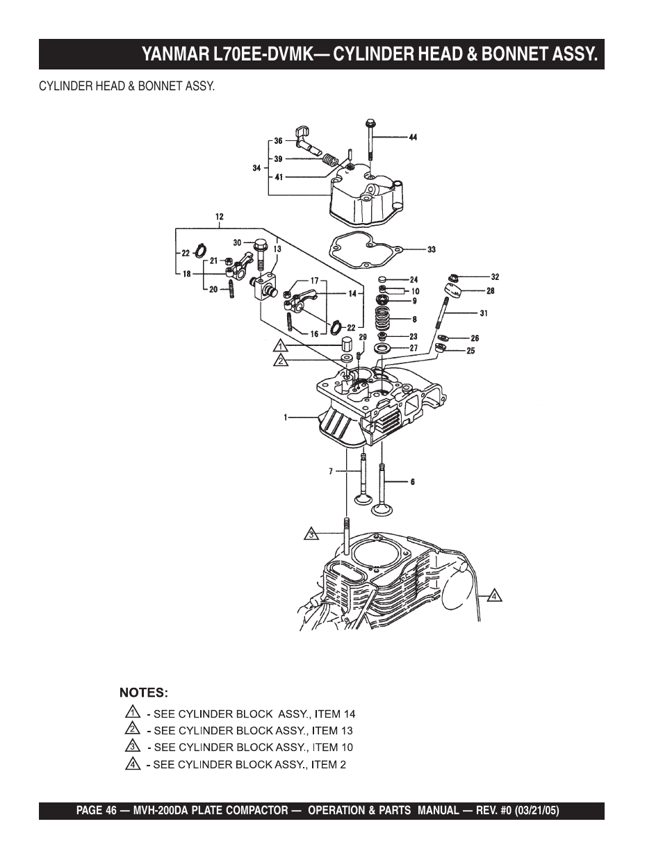 Yanmar l70ee-dvmk— cylinder head & bonnet assy | Multiquip MVH200DA User Manual | Page 46 / 64