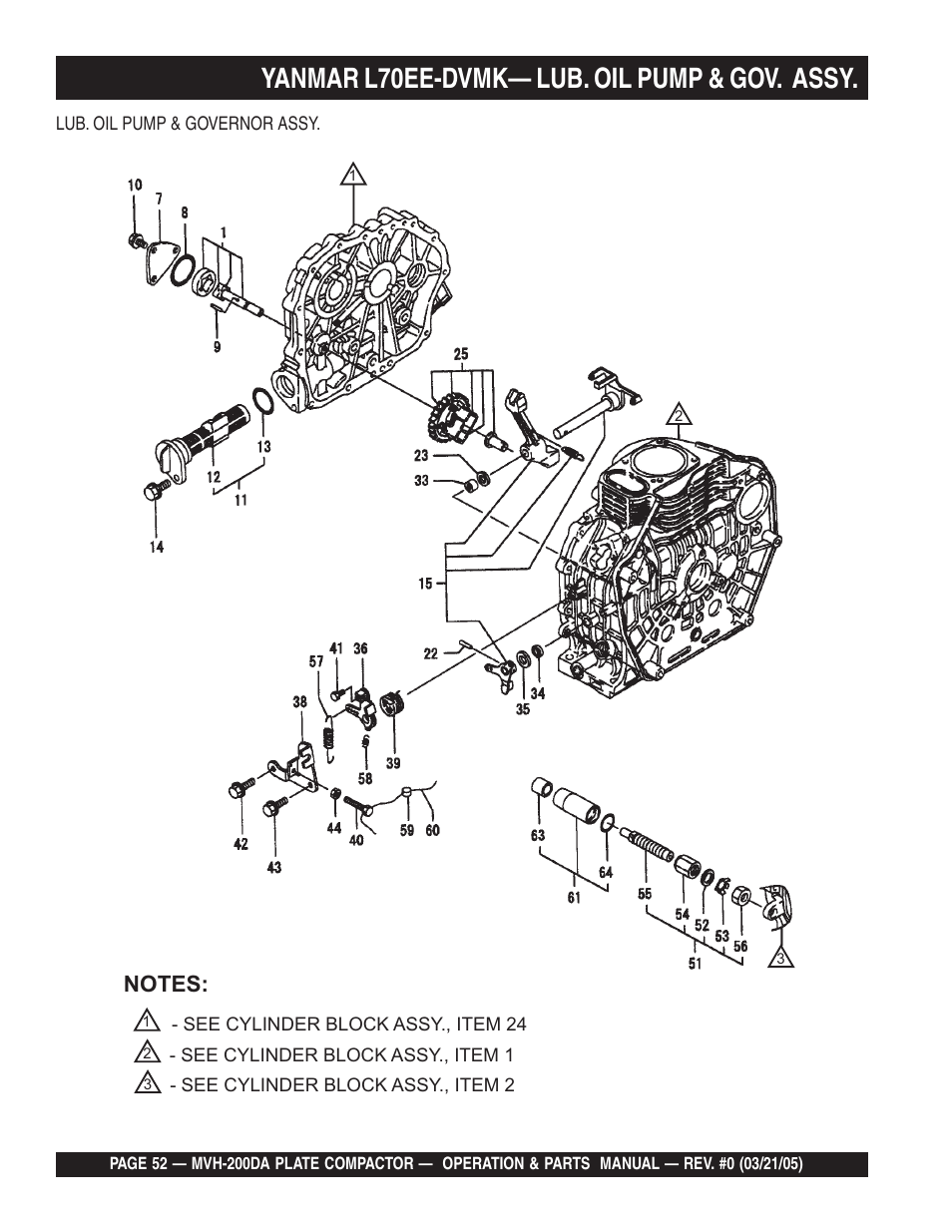 Yanmar l70ee-dvmk— lub. oil pump & gov. assy | Multiquip MVH200DA User Manual | Page 52 / 64