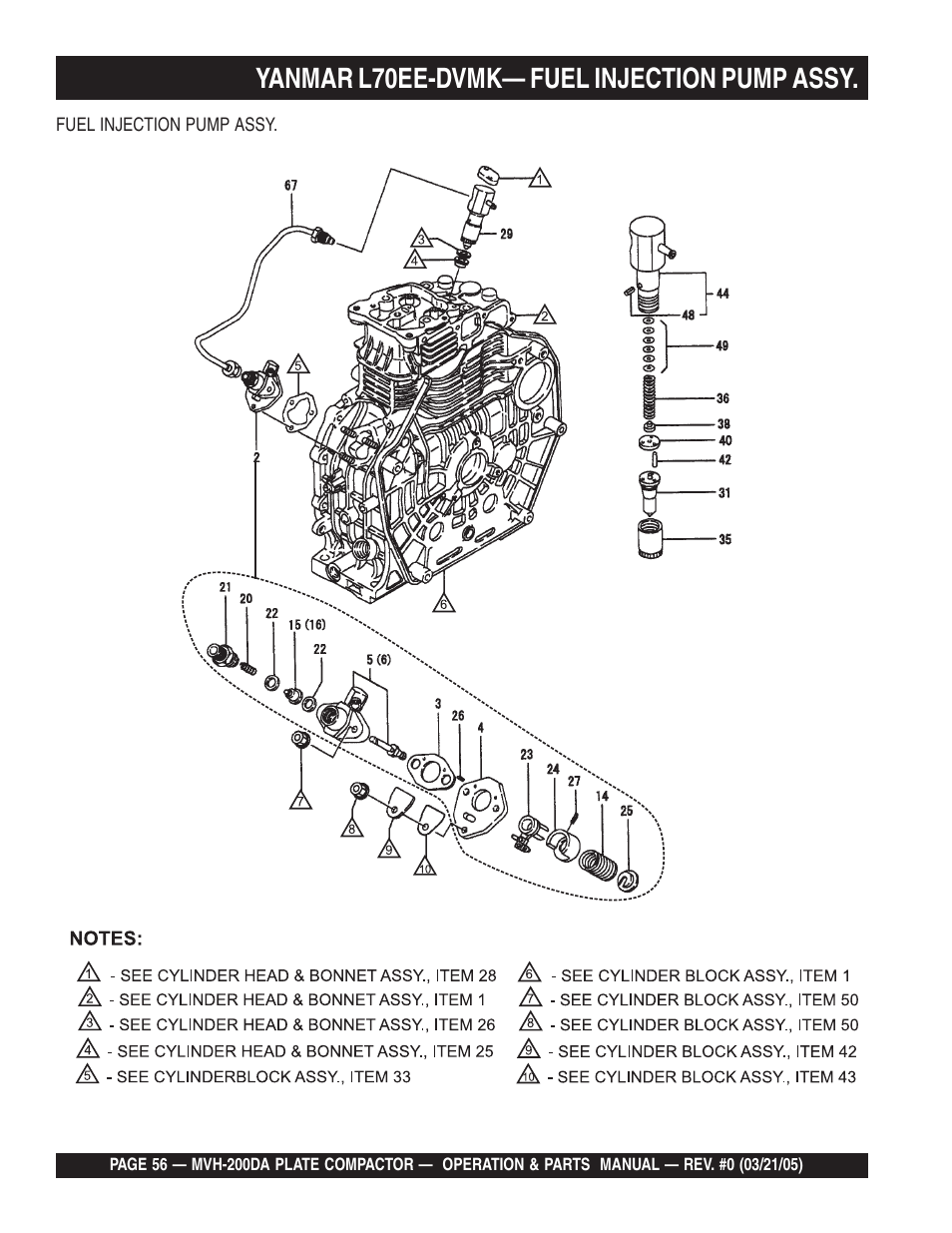 Yanmar l70ee-dvmk— fuel injection pump assy | Multiquip MVH200DA User Manual | Page 56 / 64