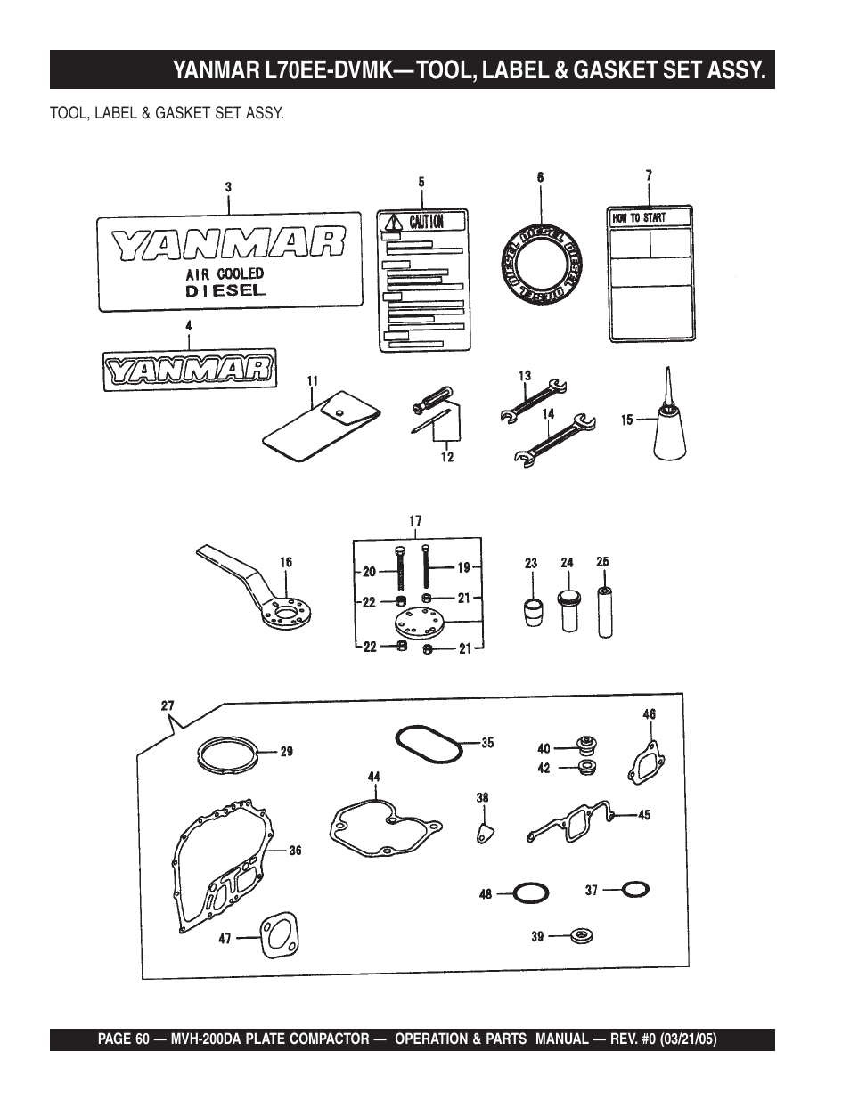 Yanmar l70ee-dvmk— tool, label & gasket set assy | Multiquip MVH200DA User Manual | Page 60 / 64