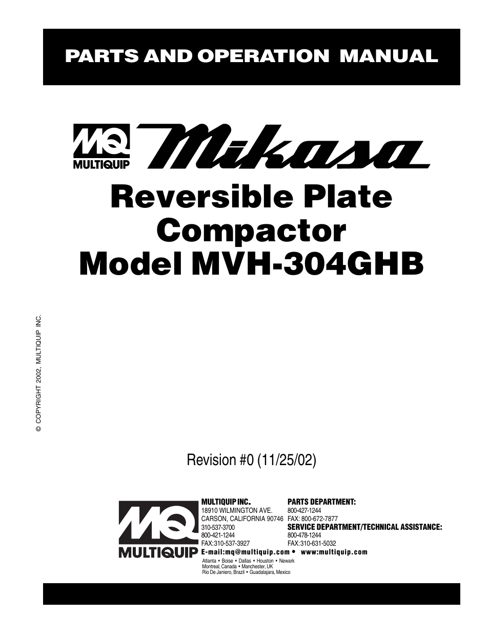 Multiquip MVH304GHB User Manual | 82 pages