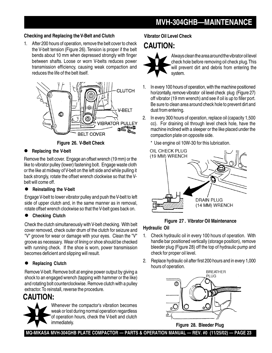 Mvh-304ghb—maintenance, Caution | Multiquip MVH304GHB User Manual | Page 23 / 82