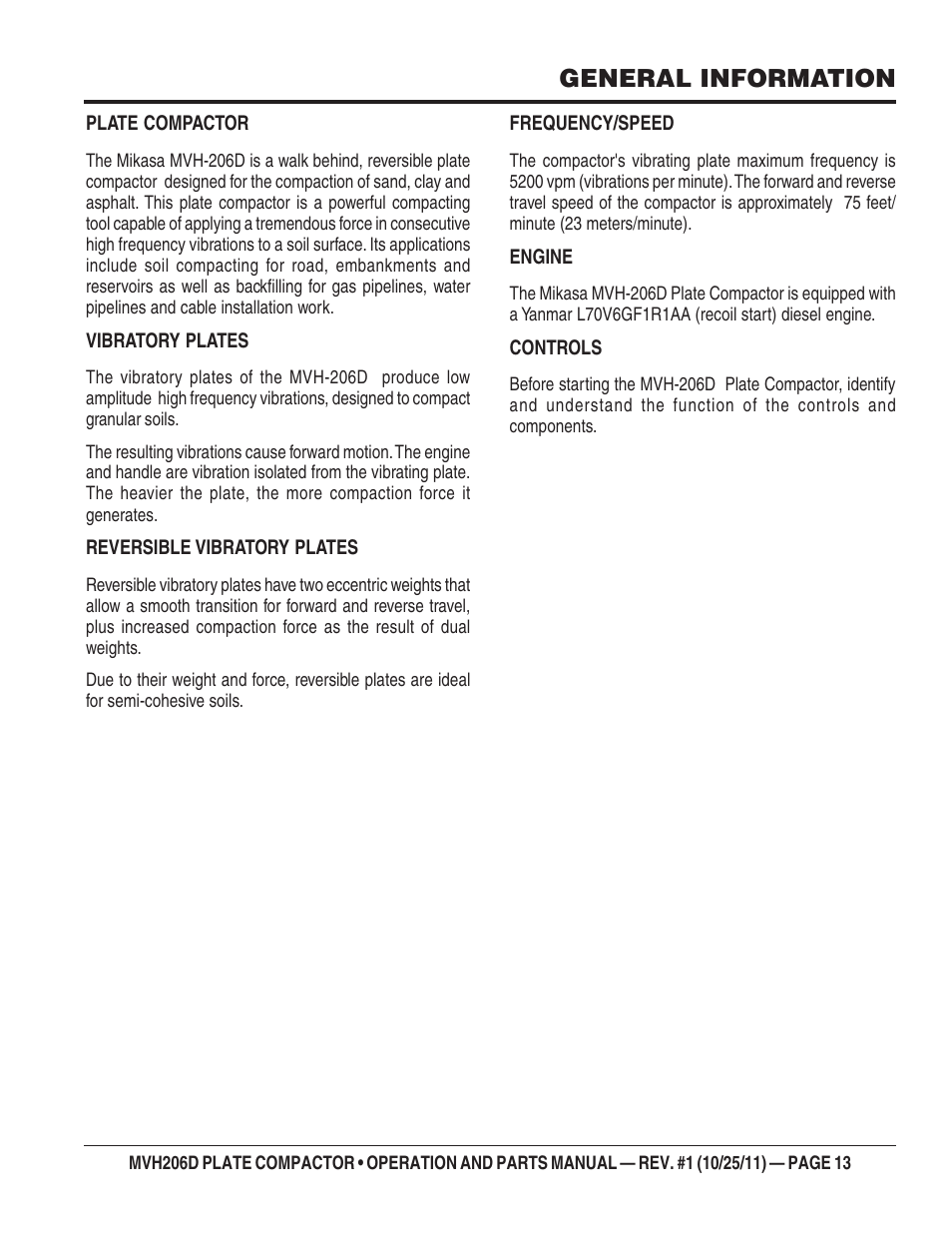 General information | Multiquip MVH206D User Manual | Page 13 / 72