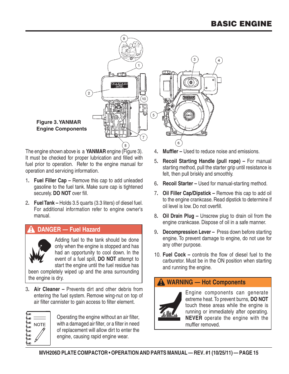 Basic engine | Multiquip MVH206D User Manual | Page 15 / 72