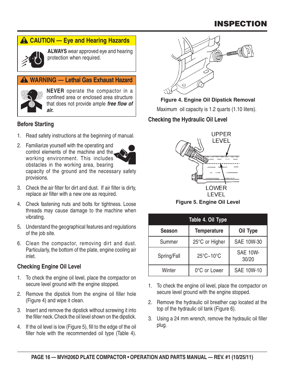 Inspection | Multiquip MVH206D User Manual | Page 16 / 72