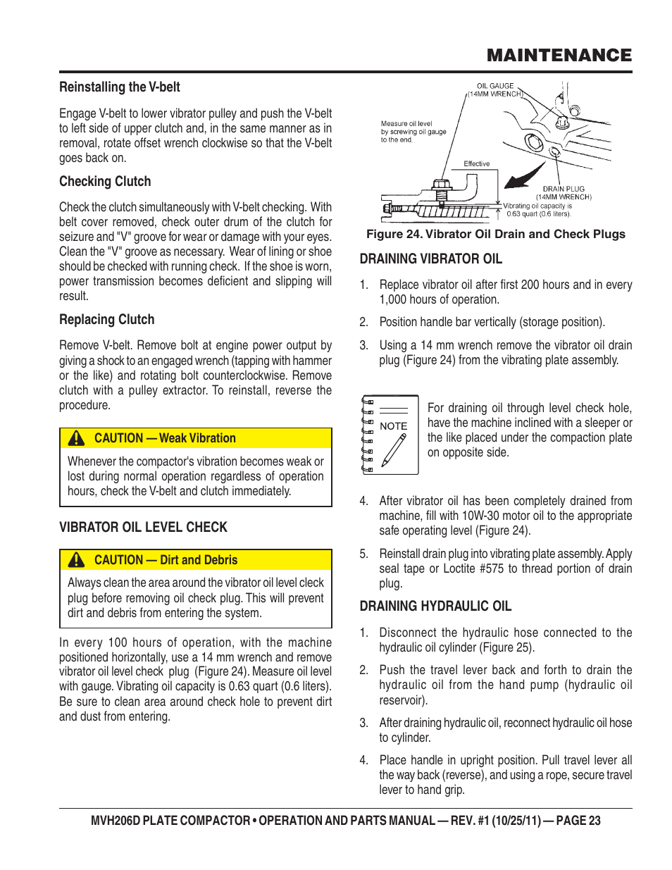 Maintenance | Multiquip MVH206D User Manual | Page 23 / 72