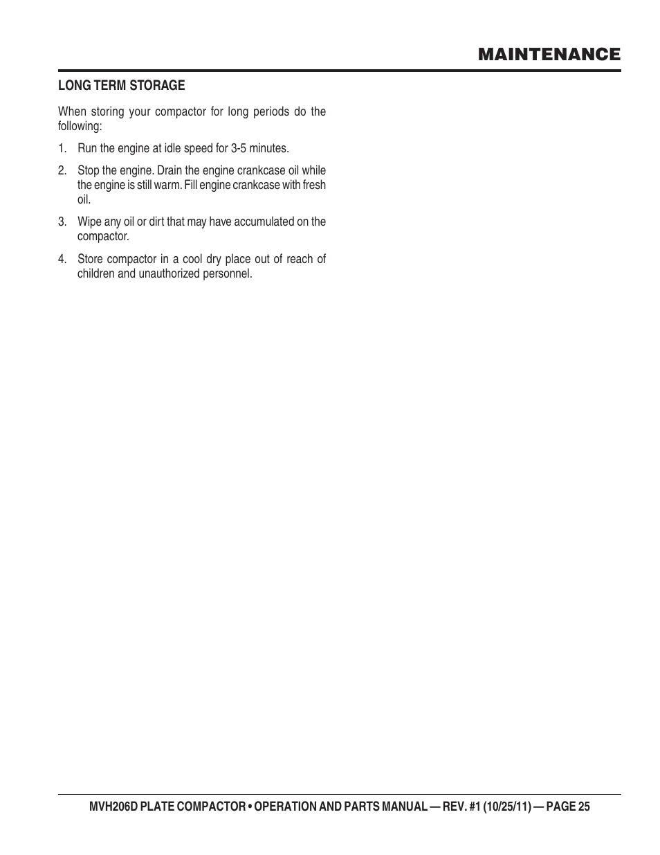 Maintenance | Multiquip MVH206D User Manual | Page 25 / 72