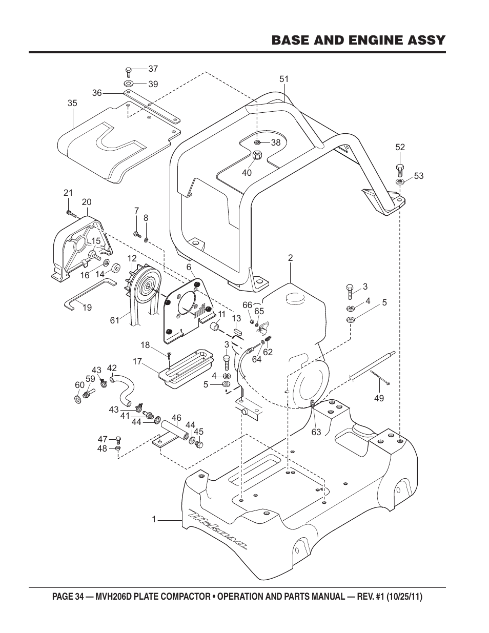 Base and engine assy | Multiquip MVH206D User Manual | Page 34 / 72