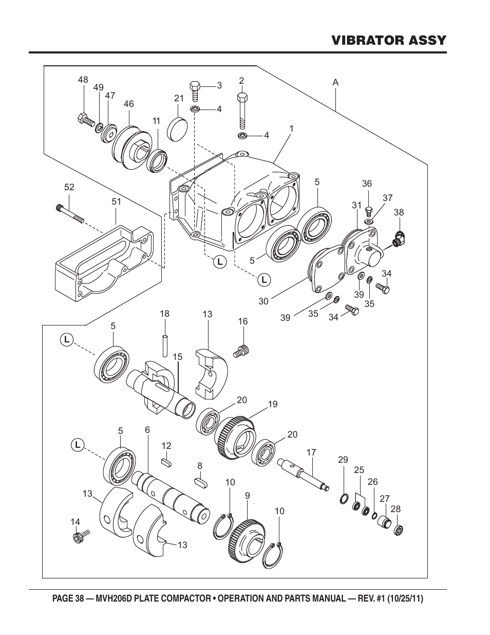 Vibrator assy | Multiquip MVH206D User Manual | Page 38 / 72