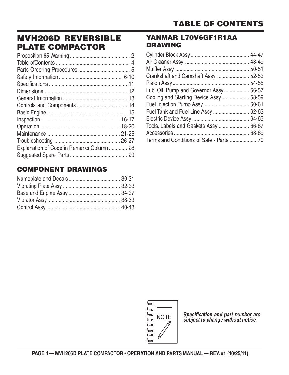 Multiquip MVH206D User Manual | Page 4 / 72
