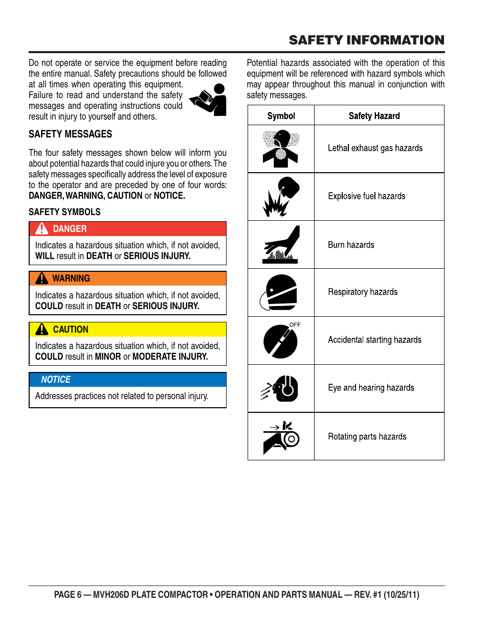 Safety information | Multiquip MVH206D User Manual | Page 6 / 72