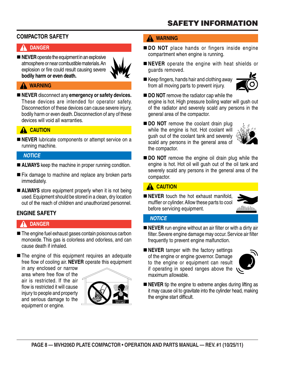 Safety information | Multiquip MVH206D User Manual | Page 8 / 72