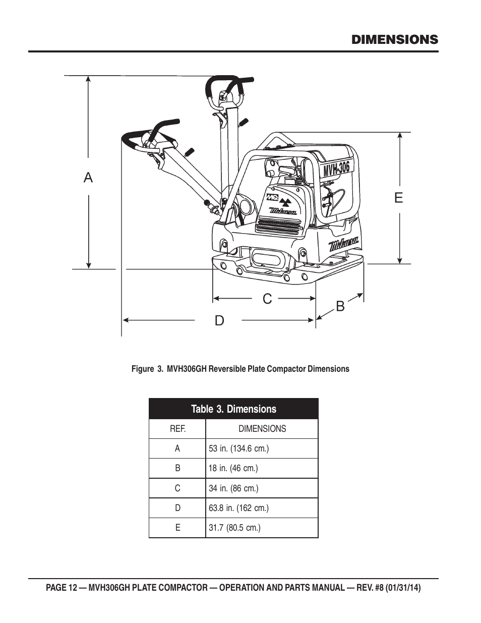 Dimensions | Multiquip MVH306GH User Manual | Page 12 / 80