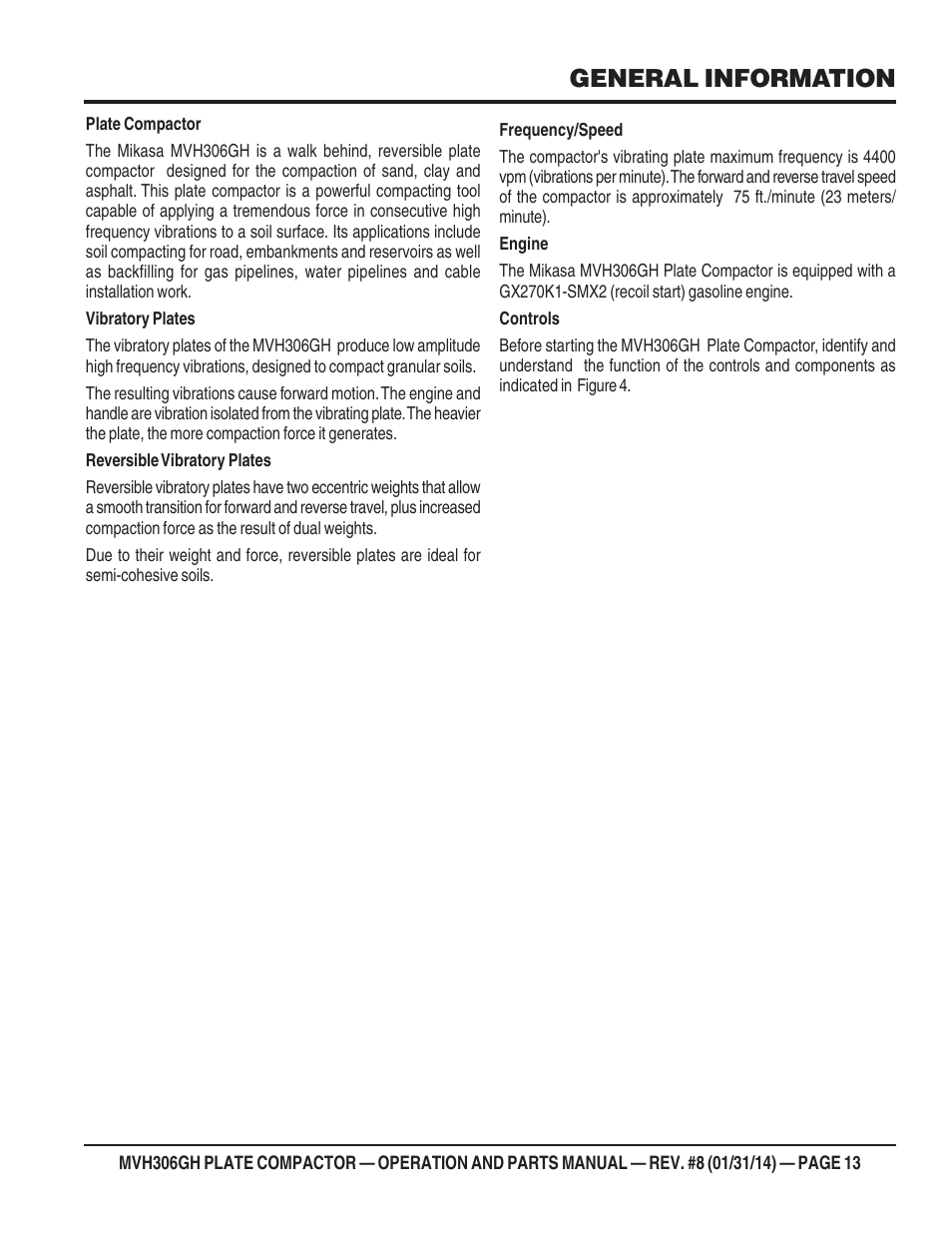General information | Multiquip MVH306GH User Manual | Page 13 / 80