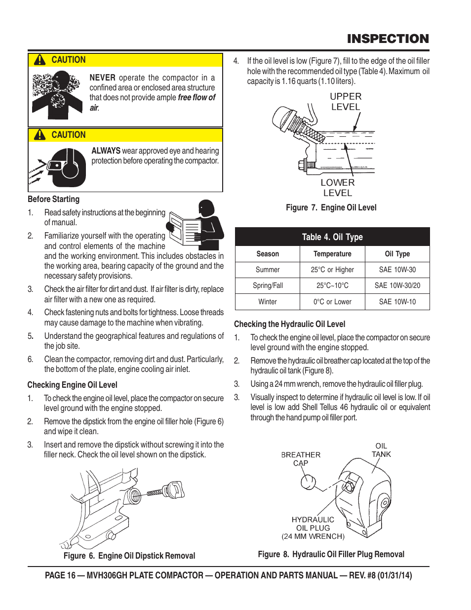 Inspection | Multiquip MVH306GH User Manual | Page 16 / 80