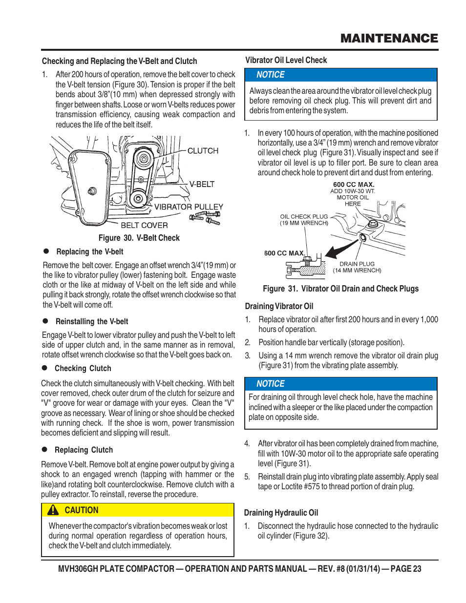 Maintenance | Multiquip MVH306GH User Manual | Page 23 / 80