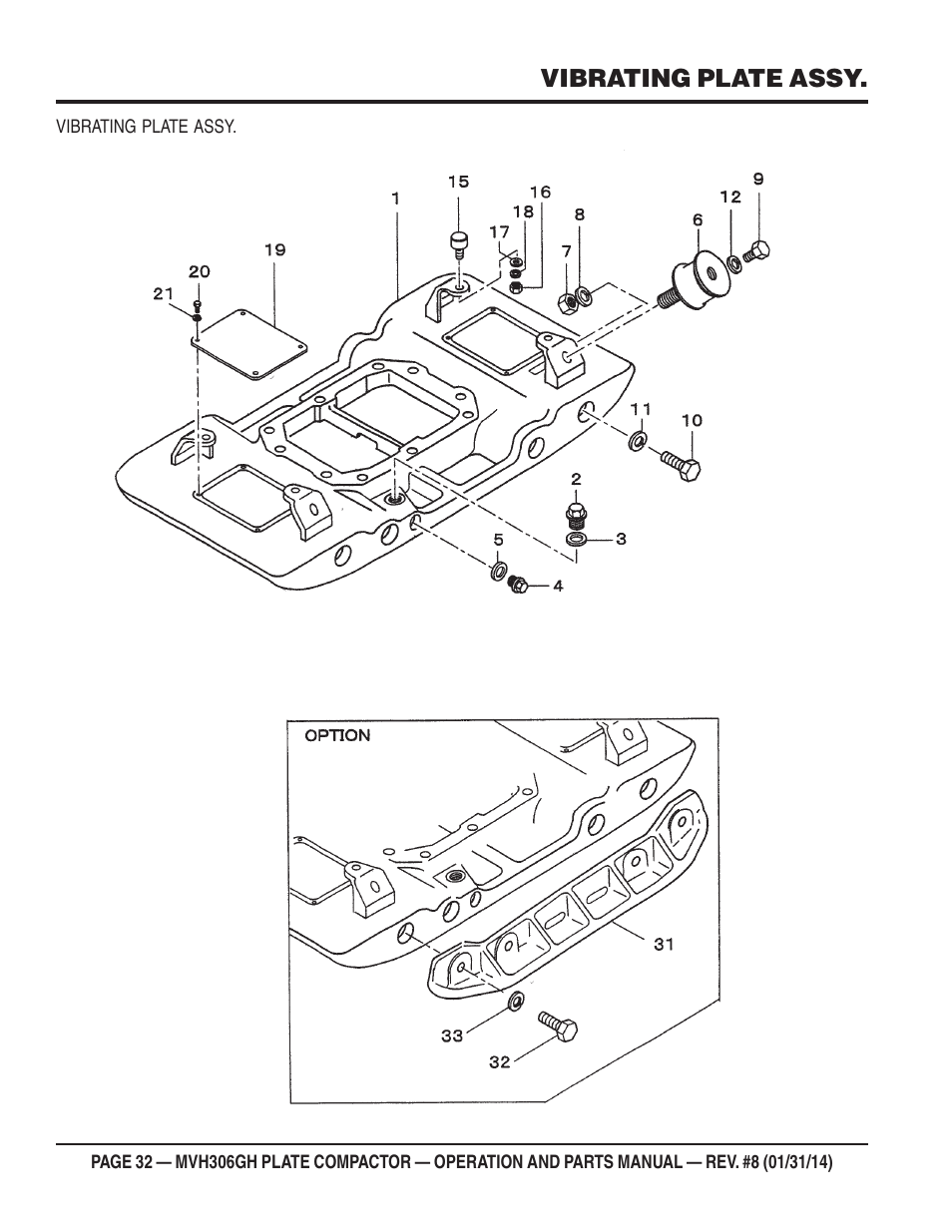 Vibrating plate assy | Multiquip MVH306GH User Manual | Page 32 / 80