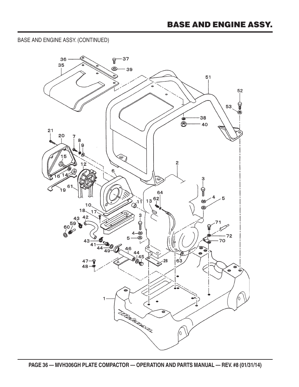 Mvh306gh — base and engine assy. (continued) | Multiquip MVH306GH User Manual | Page 36 / 80