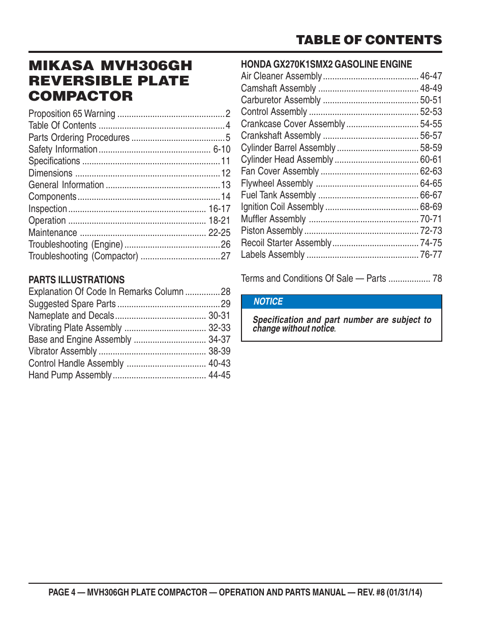 Multiquip MVH306GH User Manual | Page 4 / 80
