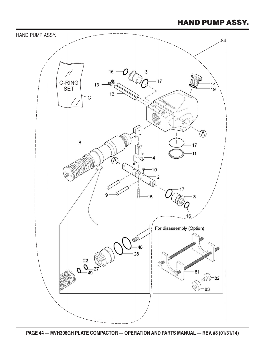 Hand pump assy | Multiquip MVH306GH User Manual | Page 44 / 80