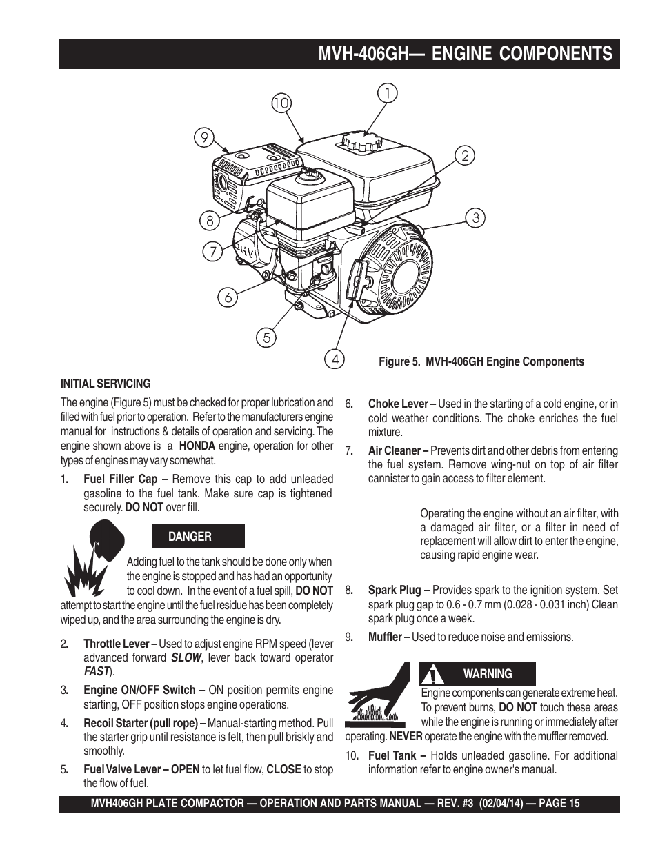 Mvh-406gh— engine components | Multiquip MVH406GH User Manual | Page 15 / 78