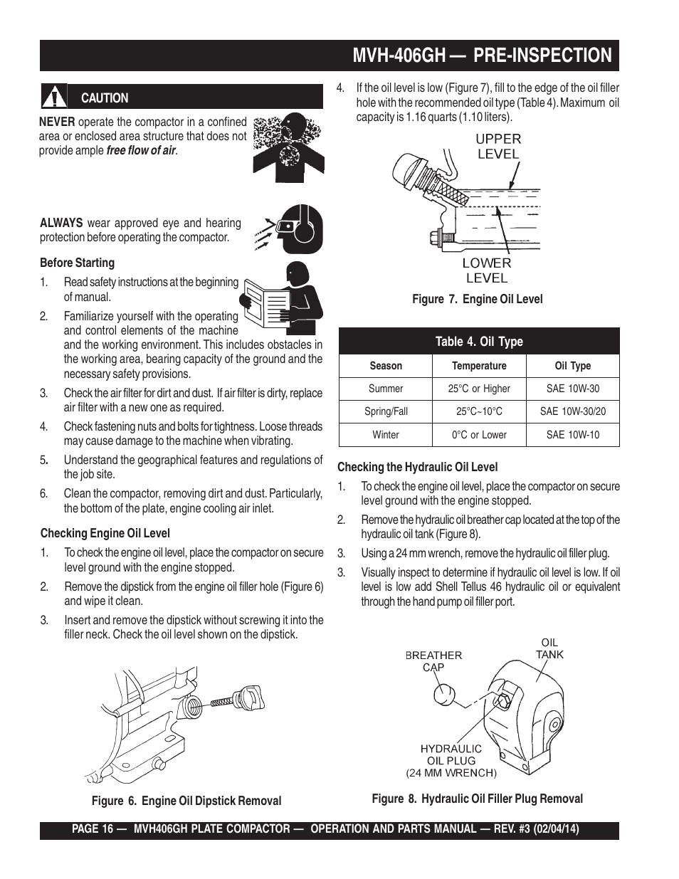 Mvh-406gh — pre-inspection | Multiquip MVH406GH User Manual | Page 16 / 78
