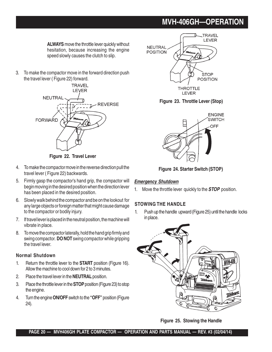 Mvh-406gh—operation | Multiquip MVH406GH User Manual | Page 20 / 78