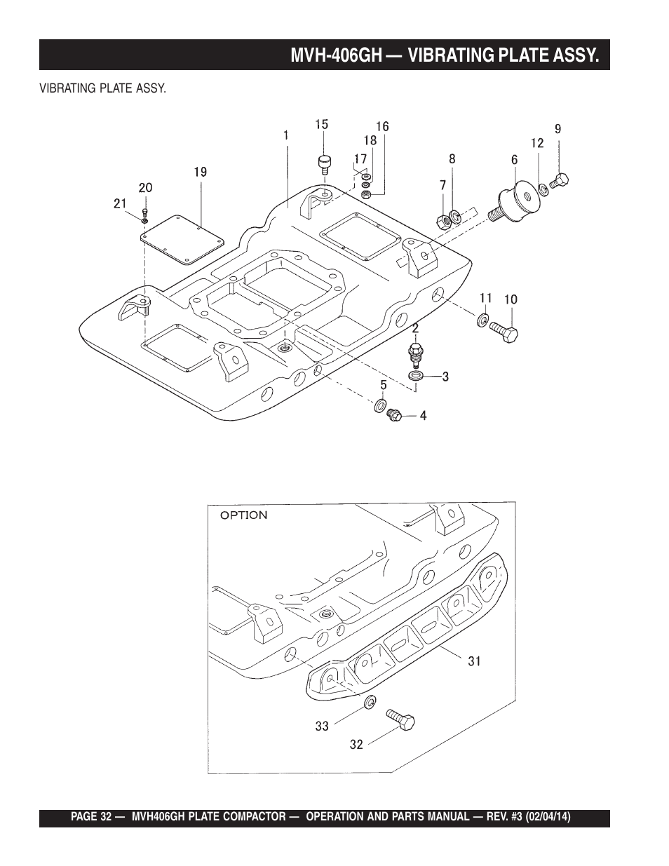 Mvh-406gh — vibrating plate assy | Multiquip MVH406GH User Manual | Page 32 / 78