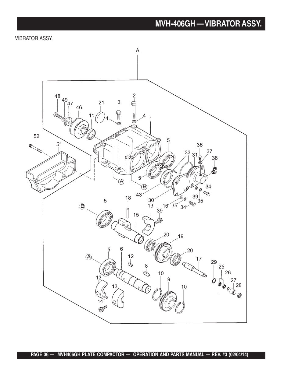 Mvh-406gh — vibrator assy | Multiquip MVH406GH User Manual | Page 36 / 78