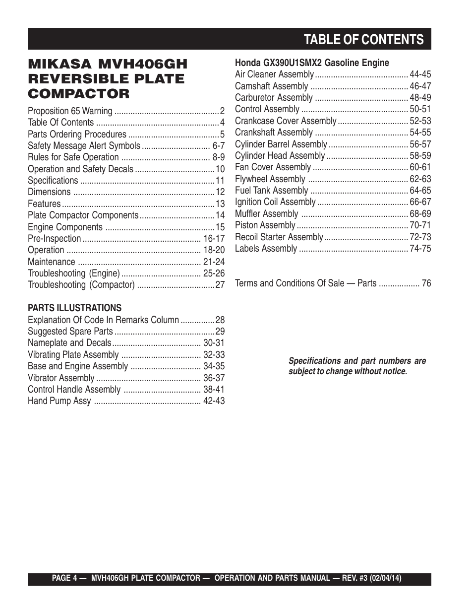 Multiquip MVH406GH User Manual | Page 4 / 78