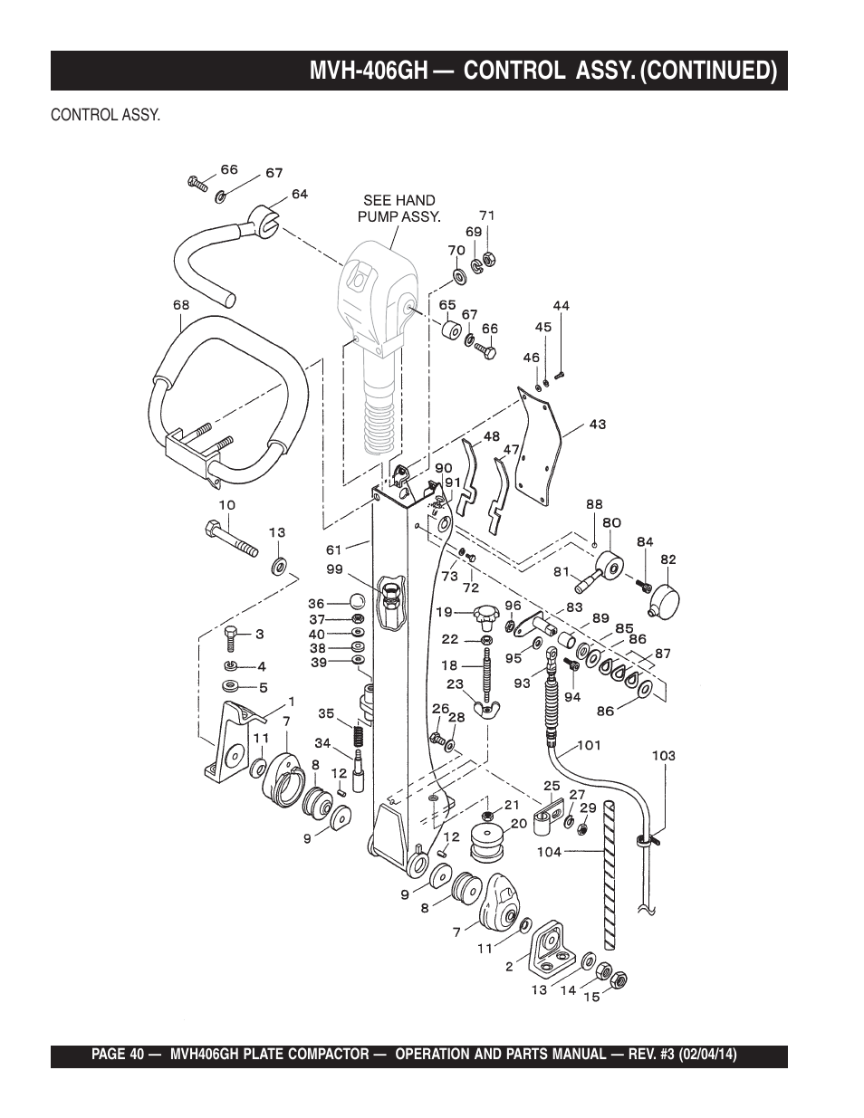 Mvh-406gh — control assy. (continued) | Multiquip MVH406GH User Manual | Page 40 / 78