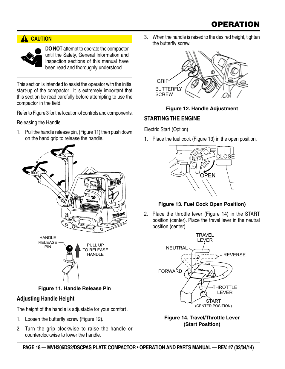 Operation, Mvh-306 | Multiquip MVH306DSCP User Manual | Page 18 / 80