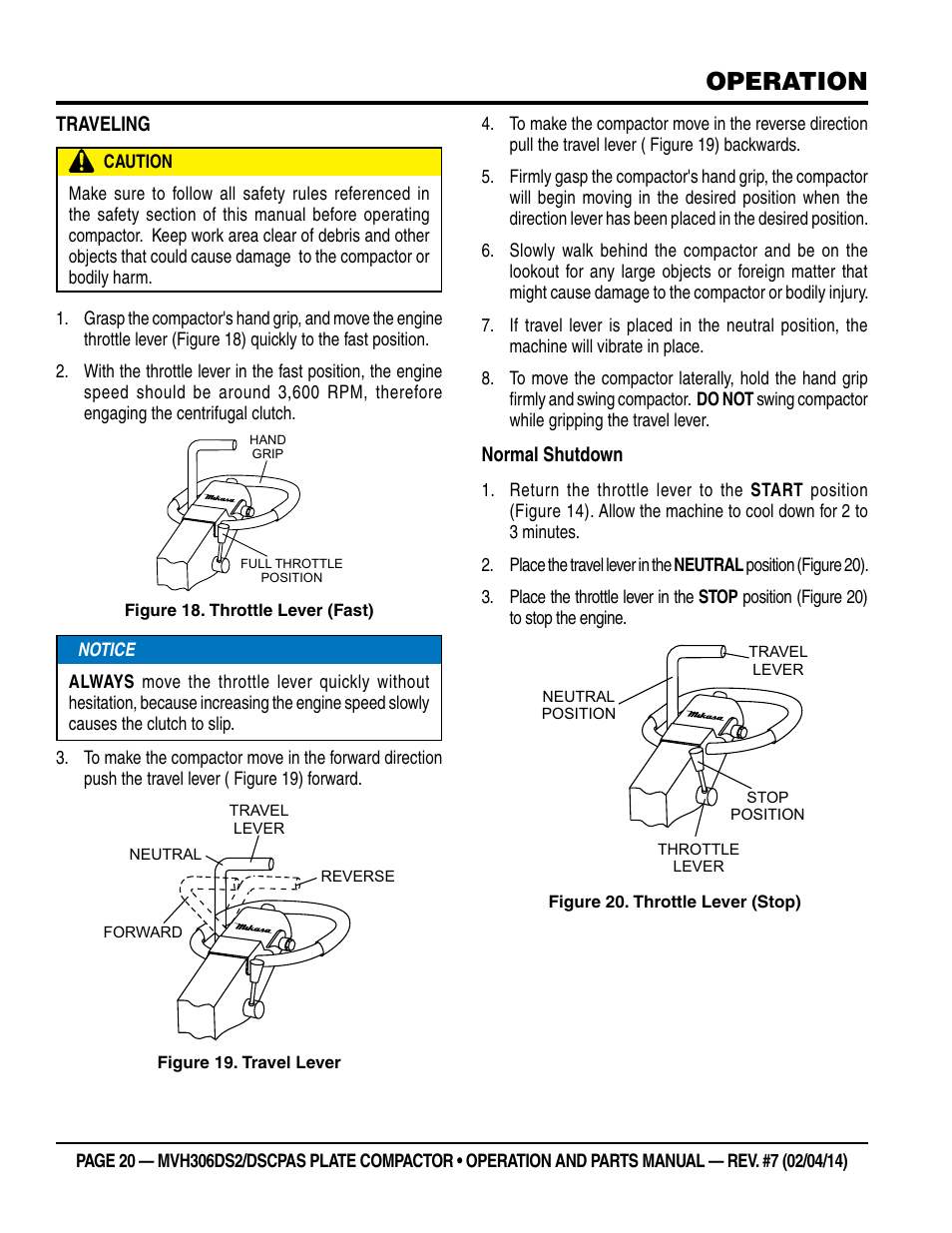 Operation | Multiquip MVH306DSCP User Manual | Page 20 / 80