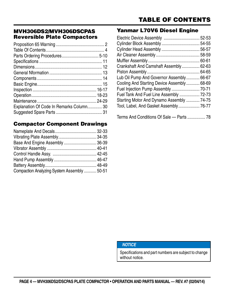 Multiquip MVH306DSCP User Manual | Page 4 / 80