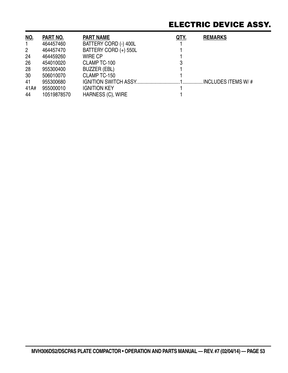 Electric device assy | Multiquip MVH306DSCP User Manual | Page 53 / 80