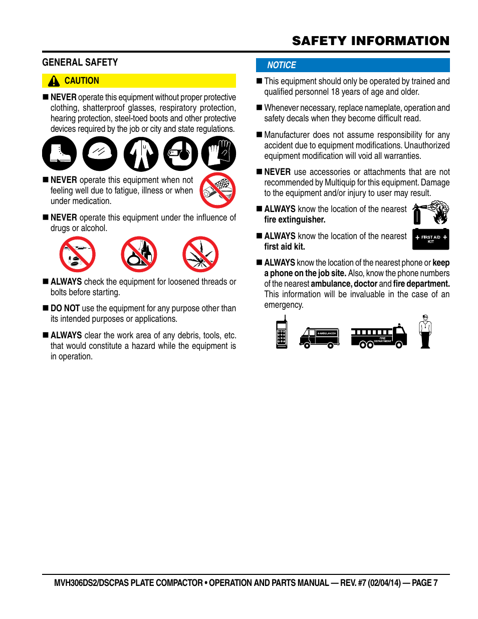 Safety information | Multiquip MVH306DSCP User Manual | Page 7 / 80