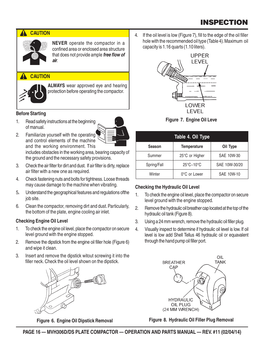 Inspection | Multiquip MVH306DS User Manual | Page 16 / 74