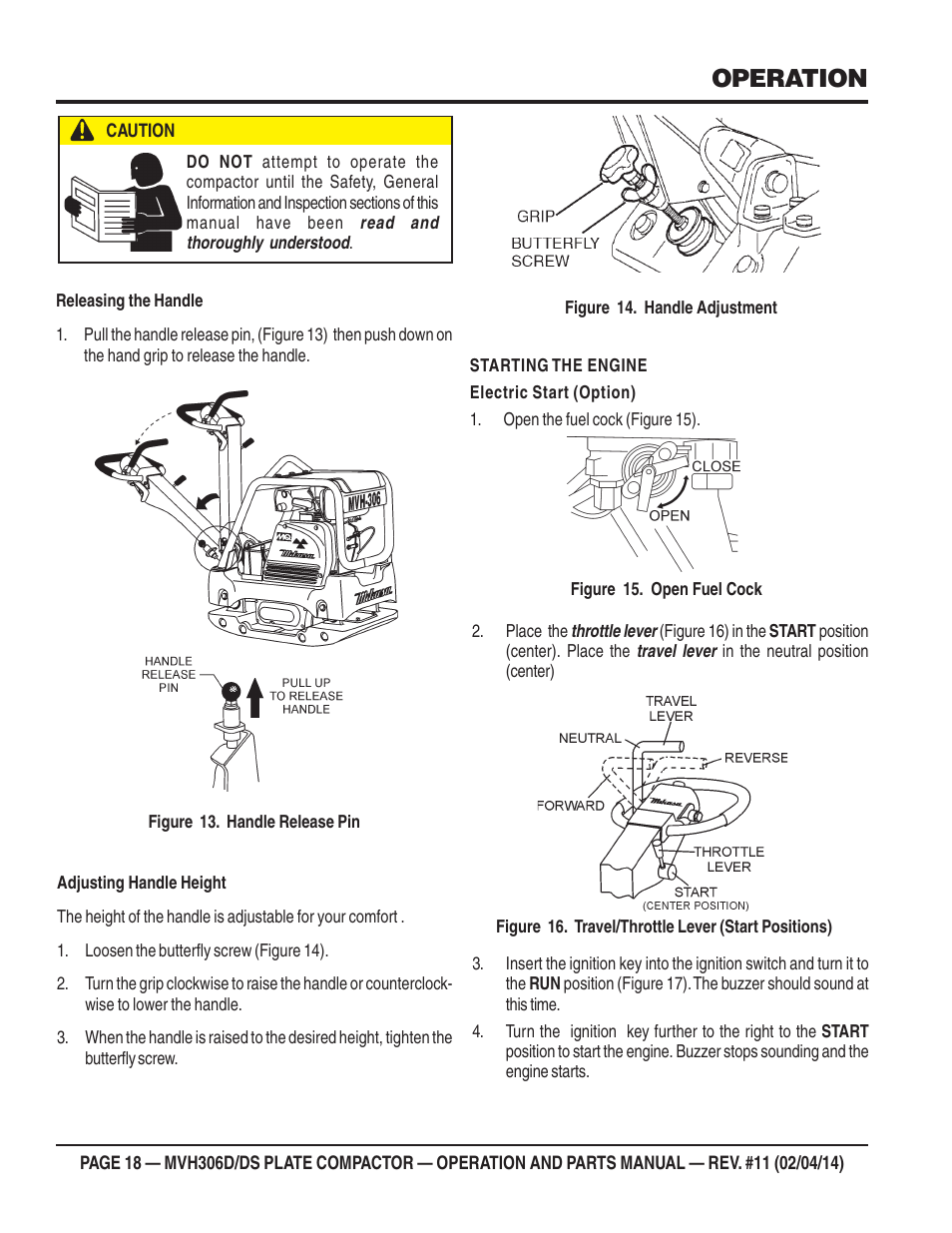 Operation | Multiquip MVH306DS User Manual | Page 18 / 74