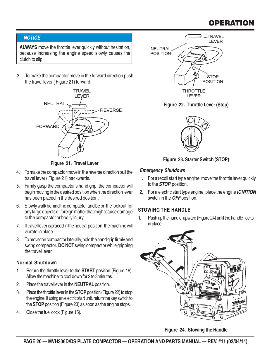 Operation | Multiquip MVH306DS User Manual | Page 20 / 74