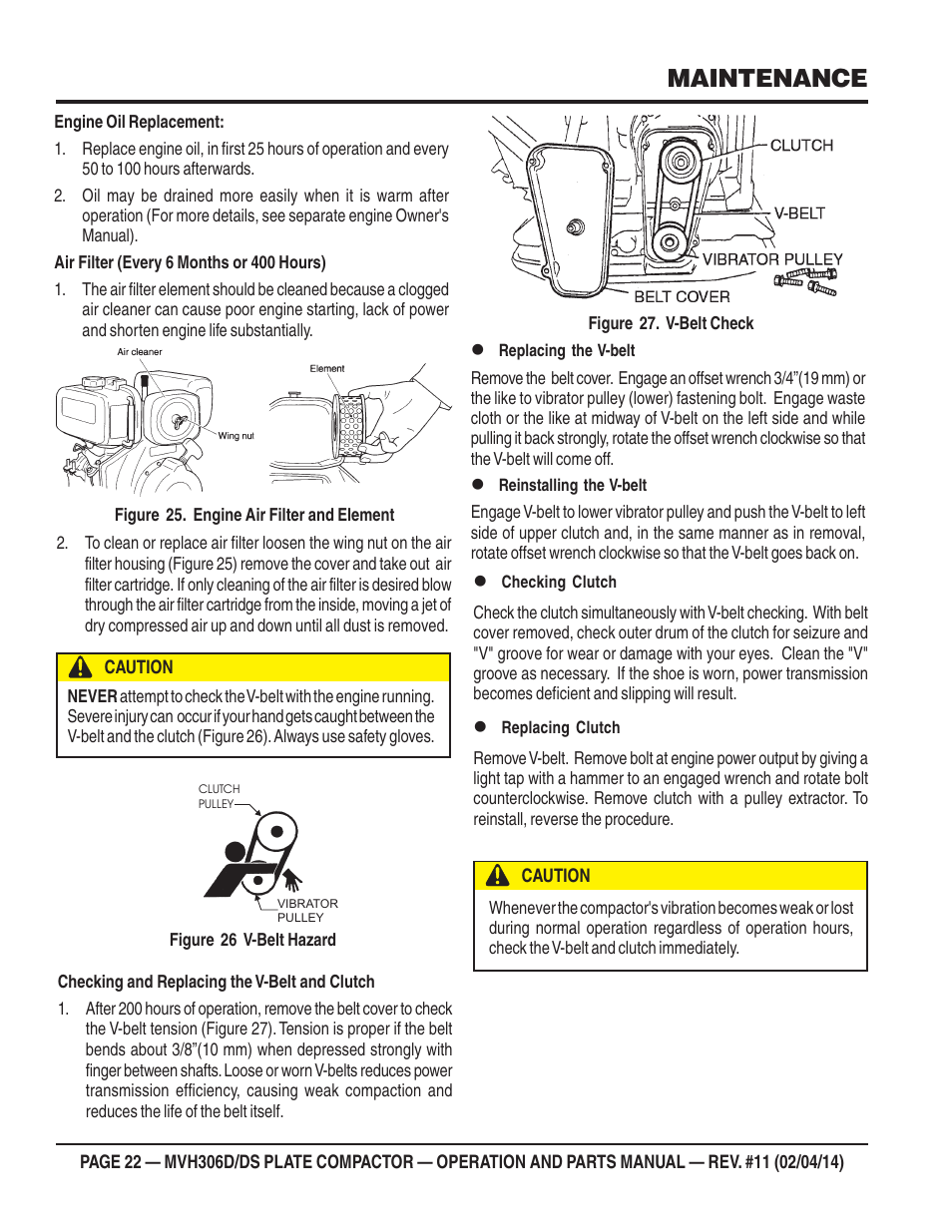 Maintenance | Multiquip MVH306DS User Manual | Page 22 / 74