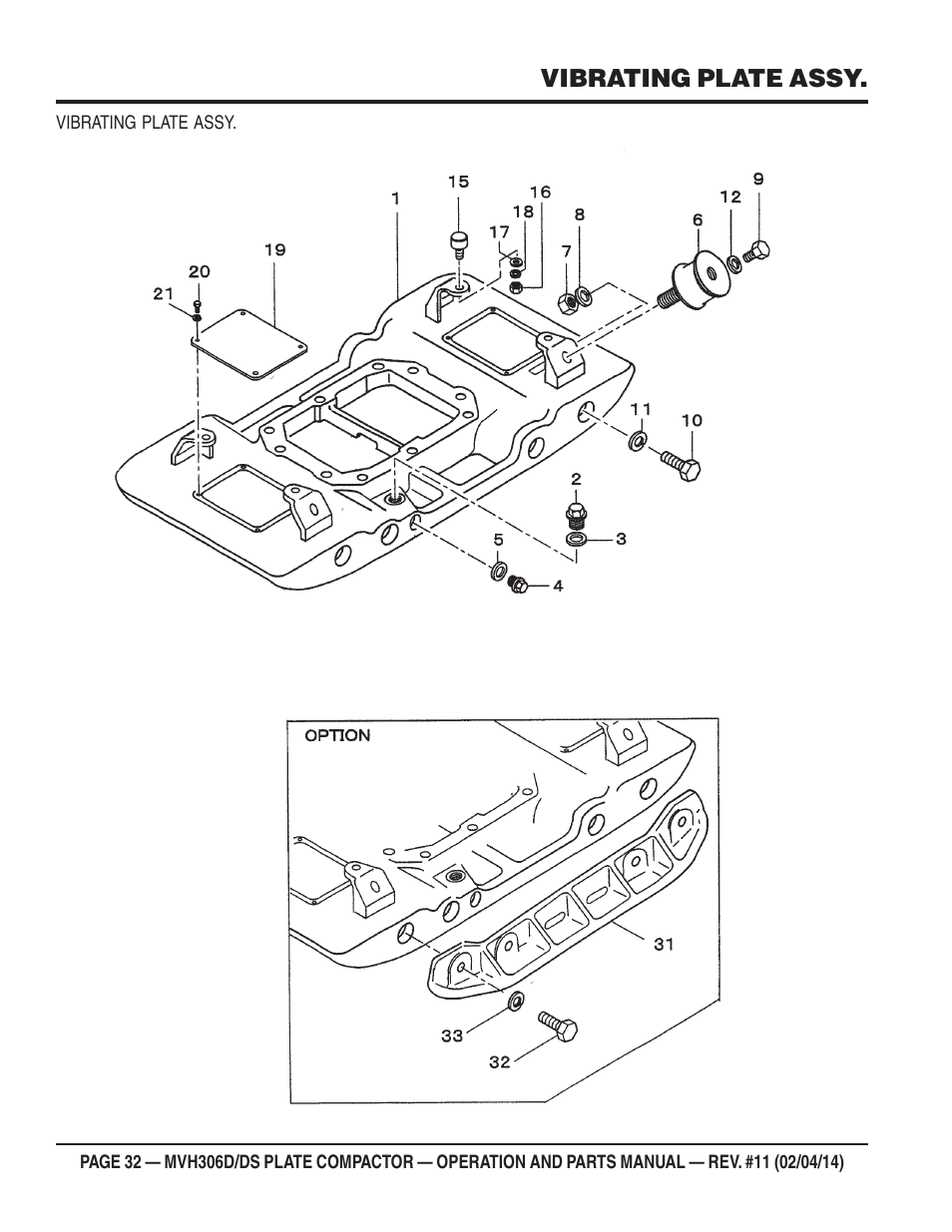 Vibrating plate assy | Multiquip MVH306DS User Manual | Page 32 / 74