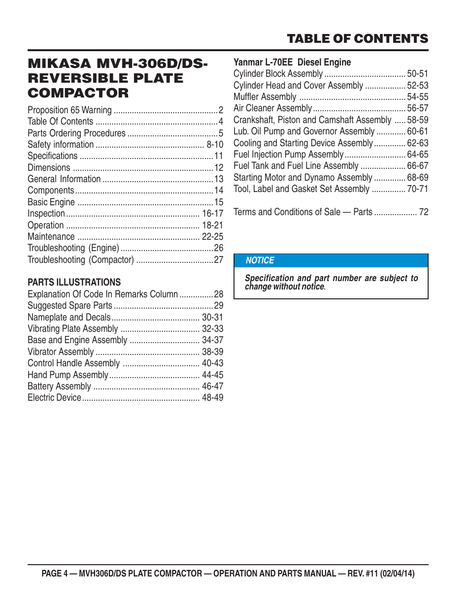 Multiquip MVH306DS User Manual | Page 4 / 74