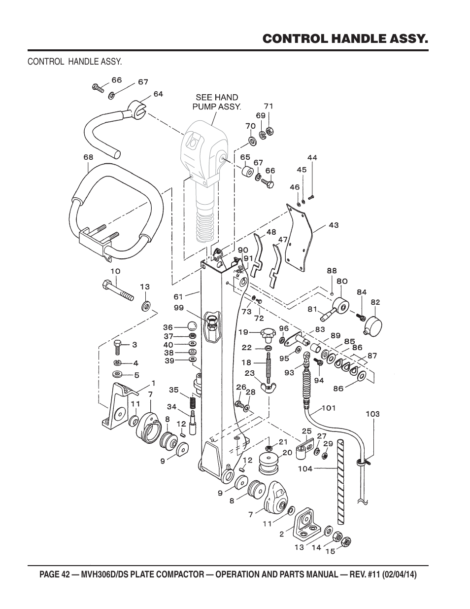 Control handle assy | Multiquip MVH306DS User Manual | Page 42 / 74