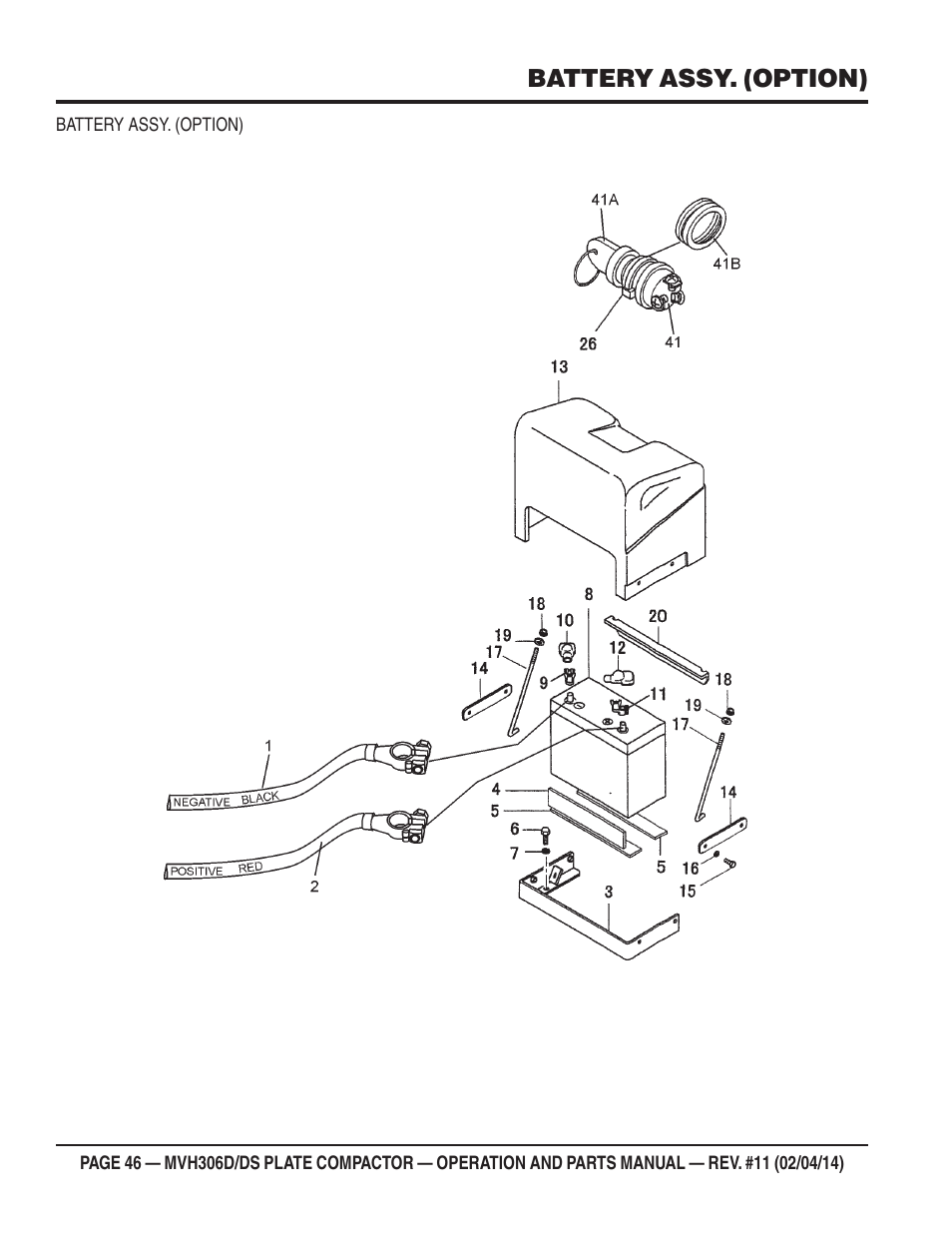 Battery assy. (option) | Multiquip MVH306DS User Manual | Page 46 / 74