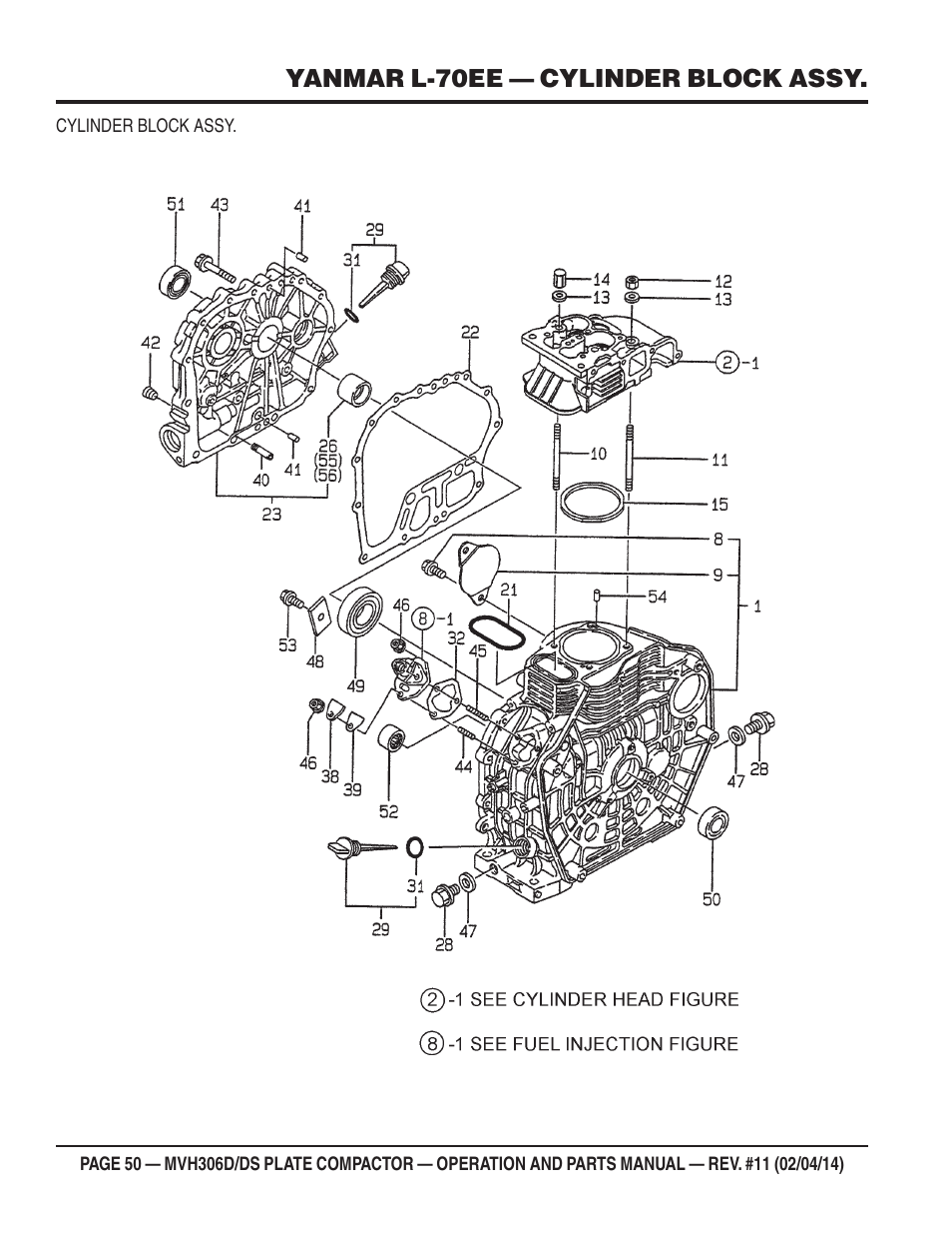Yanmar l-70ee — cylinder block assy | Multiquip MVH306DS User Manual | Page 50 / 74