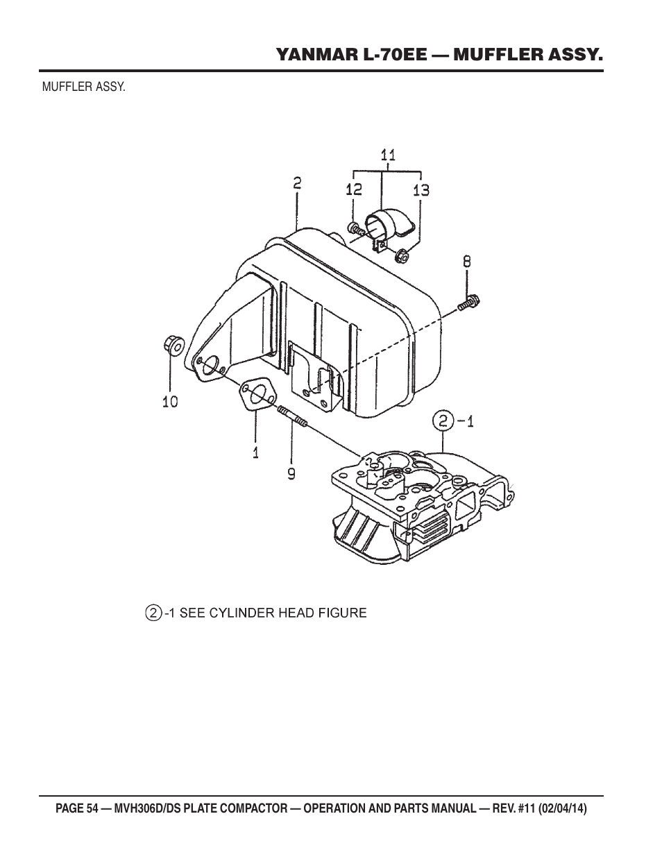 Yanmar l-70ee — muffler assy | Multiquip MVH306DS User Manual | Page 54 / 74